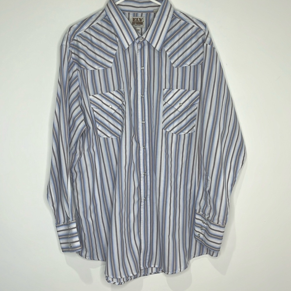 Men’s Ely Cattleman striped long sleeve pearl snap shirt XXL